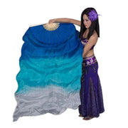 Silk Fan Veils - Soft Colors and Vertical Designs 1.8m Pair (1R, 1L) blue aqua gray 180cm Veil - 1 Pair R L Dance Props Fan Veil Raqs