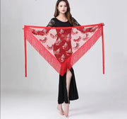 Sheer Triangle Tassel Hip Scarf All Red One Size Belly Dancing Hip Scarf Raqs