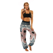 Boho High-Waist Yoga Harem Pants Black Pink Floral One Size Activewear Festival Pants Yoga