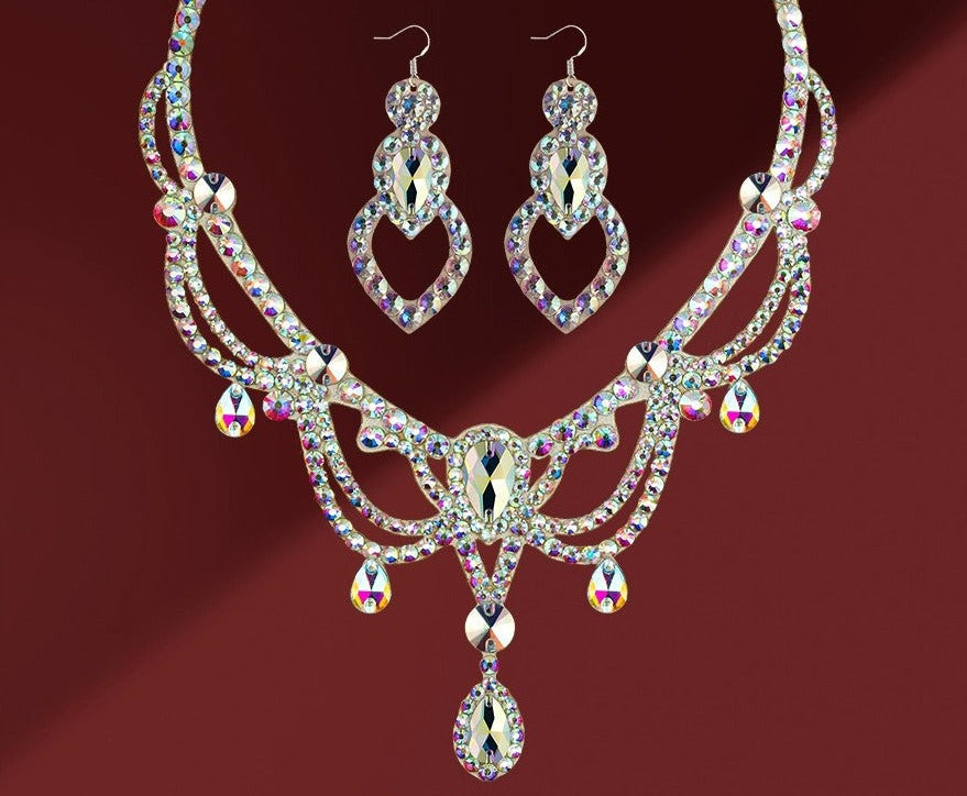 Dazzling Large Crystal Belly Dance Necklace and Earrings Set 01 Necklace and Earrings Set Jewelry Raqs