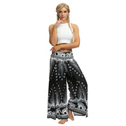 Split Wide Leg Boho Palazzo Pants Black & White Feather Festival Lifestyle New Pants Yoga