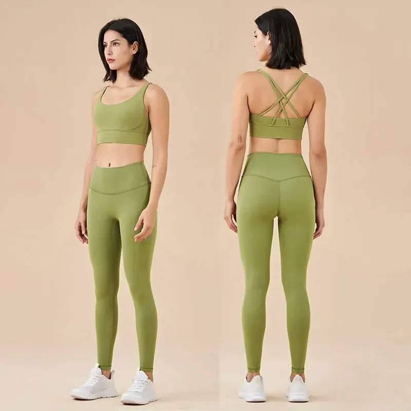 Sports Bra and Leggings Two-Piece Matching Sets Matcha Activewear Lifestyle Yoga