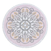 Mandala Round Microfiber Beach Towel with Tassel - 5'/150 cm White Yellow Pink 5' Round Festival Lifestyle