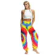 Boho High-Waist Yoga Harem Pants Red Yellow Tie-Dye One Size Activewear Festival Pants Yoga