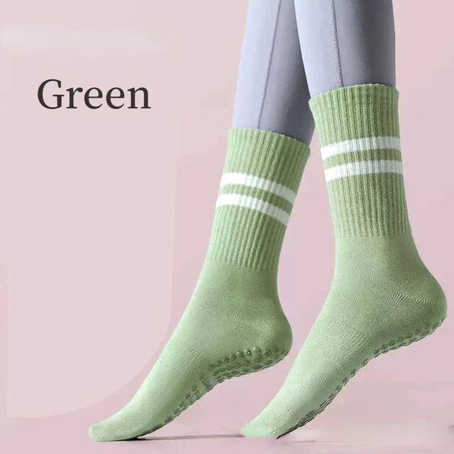 Striped Mid-tube Yoga Silicone Grip Sport Socks Green US sock size 9-11 socks Yoga Socks