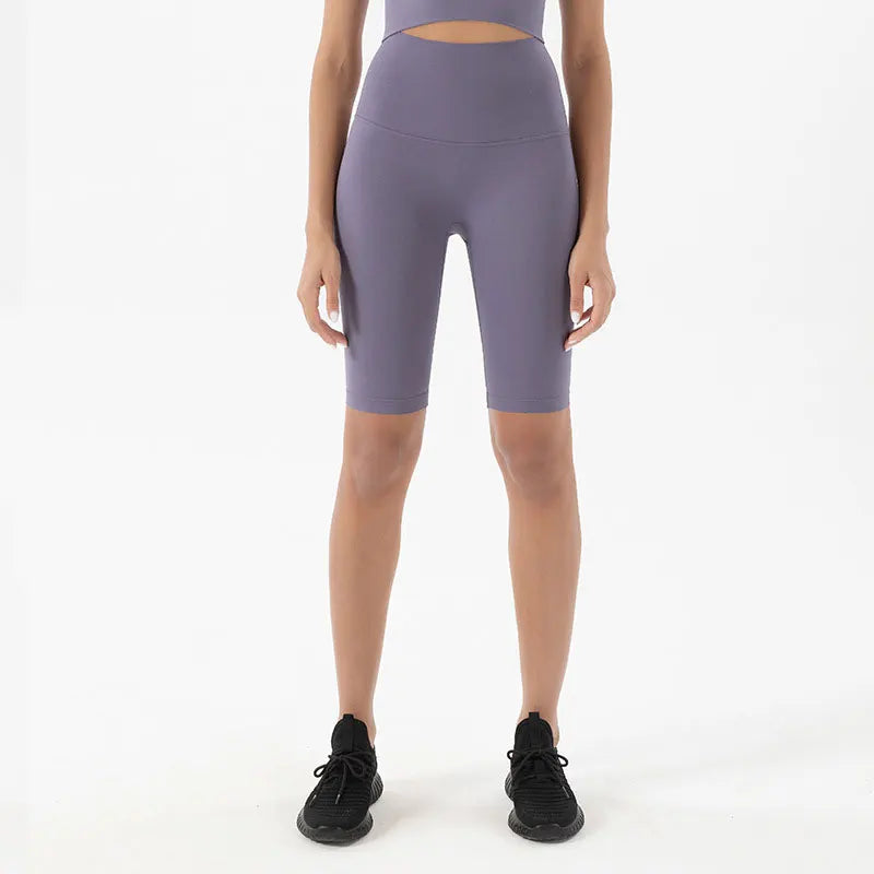 Silky High Waist Knee-length Yoga Shorts Purple Quartz Activewear Pants Shorts