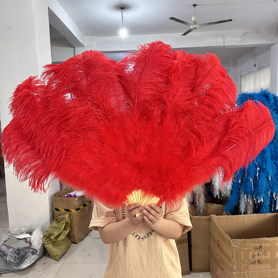 Medium (24"/100cm) Burlesque Ostrich Feather Fans 13 Staves - Many Colors Red 100CM 24 inch - One R L Pair Burlesque Fan Fans Raqs