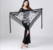 Sheer Triangle Tassel Hip Scarf Black Blue 1 One Size Belly Dancing Hip Scarf Raqs