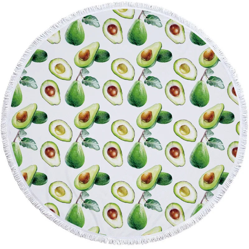 Avocado-Themed 5'/150cm Round Microfiber Towels White Wallpaper 5' Round Avocado Lifestyle Towel