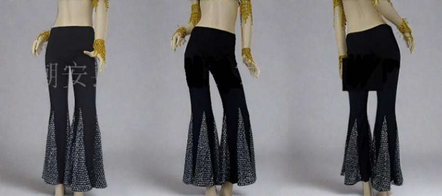 Fishtail Sparkle Flare Dance Pants Many Colors Black Silver One-Size Pants Raqs