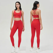 Sports Bra and Leggings Two-Piece Matching Sets Red Activewear Lifestyle Yoga