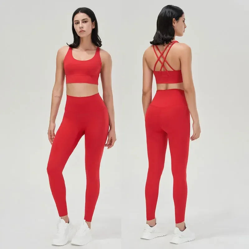 Sports Bra and Leggings Two-Piece Matching Sets Red Activewear Lifestyle Yoga