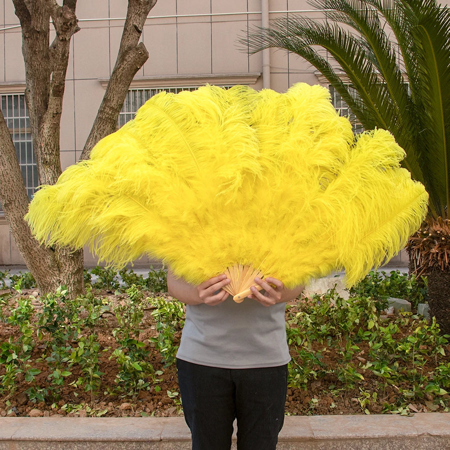 Medium (24"/100cm) Burlesque Ostrich Feather Fans 13 Staves - Many Colors Yellow 100CM 24 inch - One R L Pair Burlesque Fan Fans Raqs