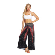 Split Wide Leg Boho Palazzo Pants Black Red Feather Festival Lifestyle New Pants Yoga