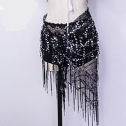 Essential Black Hip Scarf with Tassels and Sequins Hip Scarf Raqs