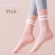 Striped Mid-tube Yoga Silicone Grip Sport Socks Pink US sock size 9-11 socks Yoga Socks