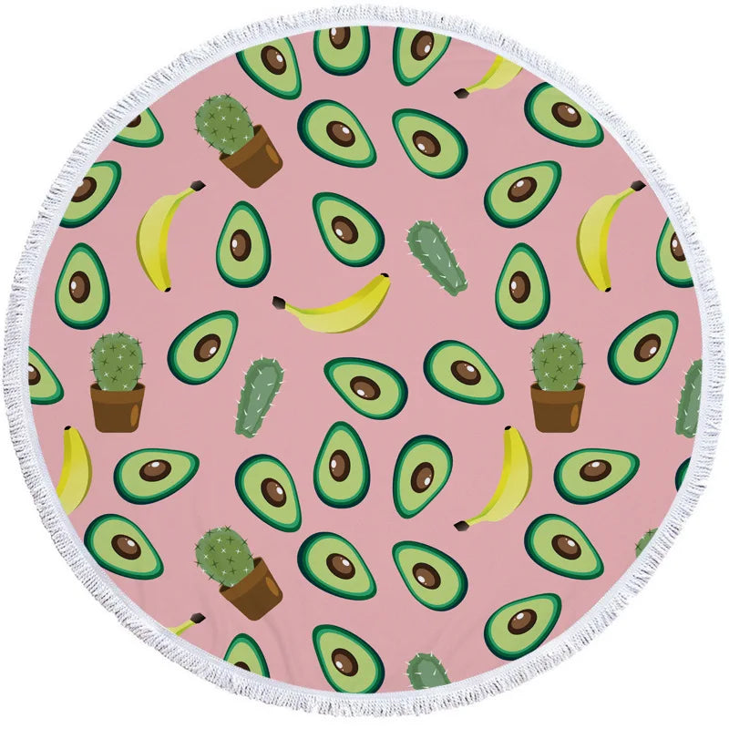 Avocado-Themed 5'/150cm Round Microfiber Towels Pink Banana-cado 5' Round Avocado Lifestyle Towel