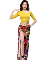 Colorful Dance Classwear/Performance Skirt and Top Sets - Many Colors! Yellow Top & Multi Skirt Costume Set Raqs Troupe Costume