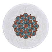 Mandala Round Microfiber Beach Towel with Tassel - 5'/150 cm Green Orange White 5' Round Festival Lifestyle