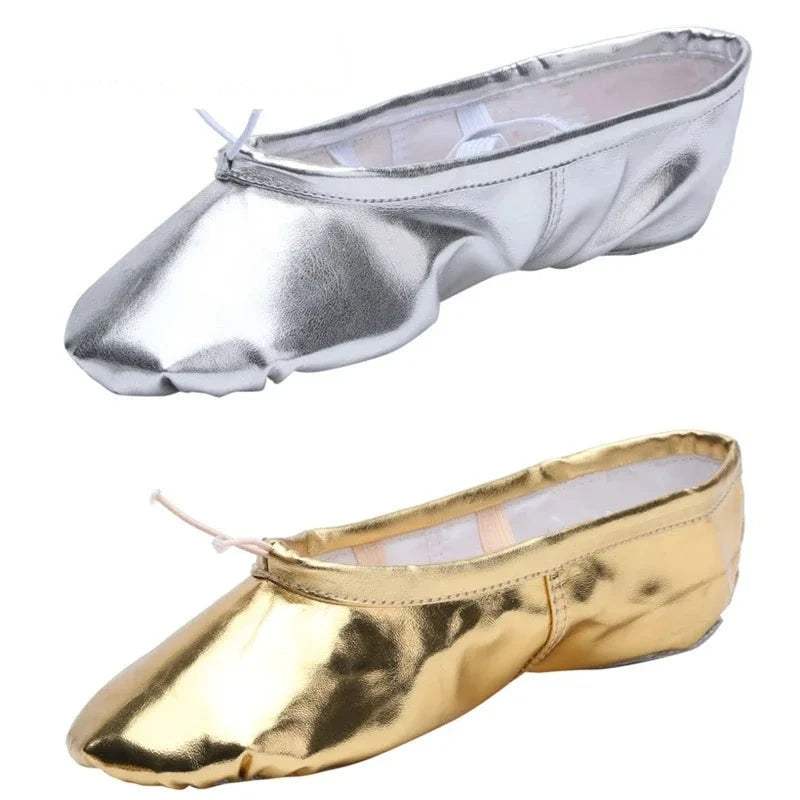 Shiny Gold & Silver Belly Dance Ballet Slippers Footwear Raqs Shoes