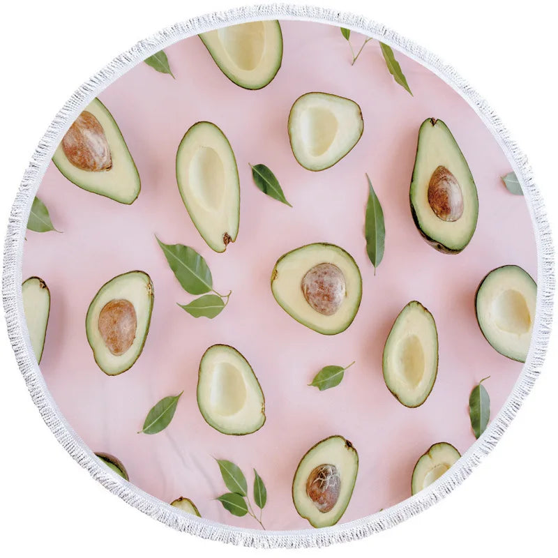 Avocado-Themed 5'/150cm Round Microfiber Towels Pink Photorealistic 5' Round Avocado Lifestyle Towel