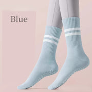 Striped Mid-tube Yoga Silicone Grip Sport Socks Blue US sock size 9-11 socks Yoga Socks