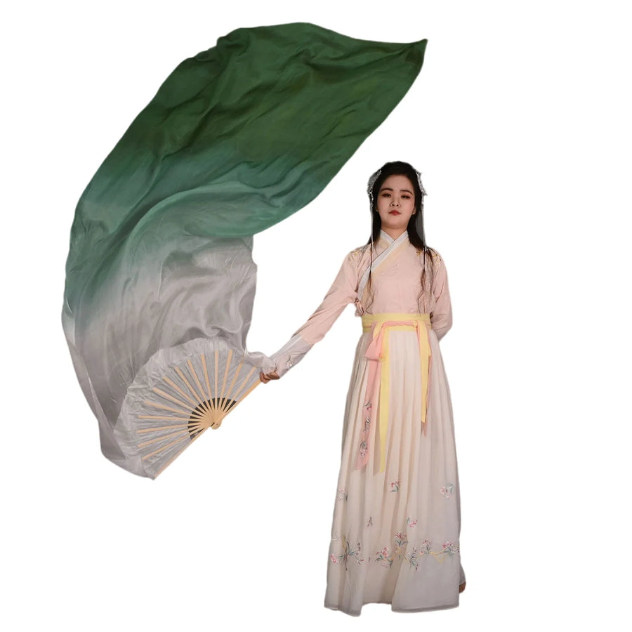 Silk Fan Veils - Soft Colors and Vertical Designs 1.8m Pair (1R, 1L) white sage green 180cm Veil - 1 Pair R L Dance Props Fan Veil Raqs