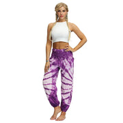 Boho High-Waist Yoga Harem Pants Purple White Tie-Dye One Size Activewear Festival Pants Yoga