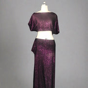 Shimmery Performance Costume Dress Set Dolman Short Sleeves + Skirt Purple Costume Set Troupe Costume