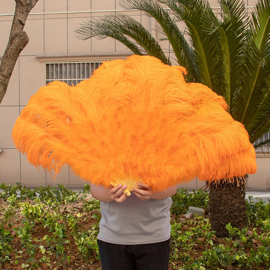 Medium (24"/100cm) Burlesque Ostrich Feather Fans 13 Staves - Many Colors Orange 100CM 24 inch - One R L Pair Burlesque Fan Fans Raqs