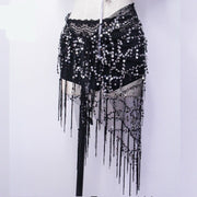 Essential Black Hip Scarf with Tassels and Sequins Hip Scarf Raqs