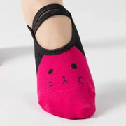 Cute Cartoon Cat Face Grippy Yoga Socks Rose red US sock size 9-11 socks Yoga Socks