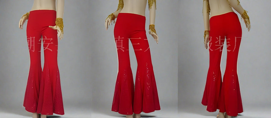 Fishtail Sparkle Flare Dance Pants Many Colors Red One-Size Pants Raqs