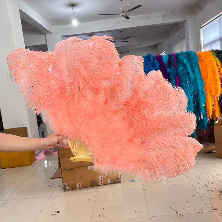 Medium (24"/100cm) Burlesque Ostrich Feather Fans 13 Staves - Many Colors Shrimp Pink 100CM 24 inch - One R L Pair Burlesque Fan Fans Raqs