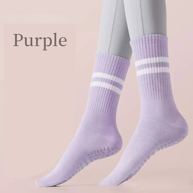 Striped Mid-tube Yoga Silicone Grip Sport Socks Purple US sock size 9-11 socks Yoga Socks