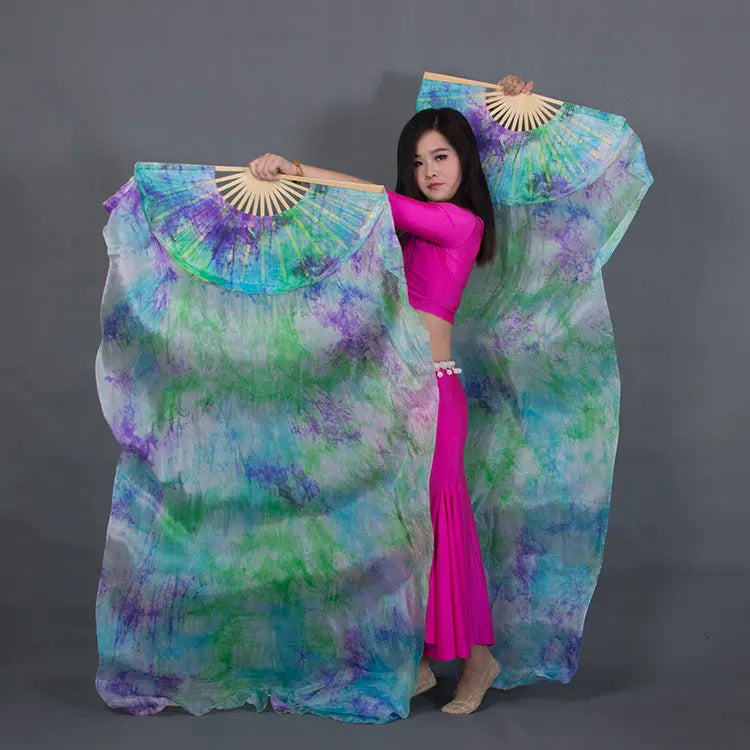 Tie-Dyed Belly Dance Fan Veil 180cm (1 pair R & L) green purple aqua 180x90CM-1pair Belly Dancing Dance Props Fan Veil Raqs