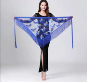 Sheer Triangle Tassel Hip Scarf All Blue One Size Belly Dancing Hip Scarf Raqs