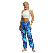 Boho High-Waist Yoga Harem Pants Blue Tie-Dye One Size Activewear Festival Pants Yoga