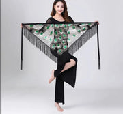 Sheer Triangle Tassel Hip Scarf Black Green One Size Belly Dancing Hip Scarf Raqs