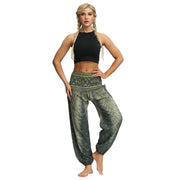 Boho High-Waist Yoga Harem Pants Green One Size Activewear Festival Pants Yoga