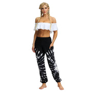 Boho High-Waist Yoga Harem Pants Black White Tie-Dye One Size Activewear Festival Pants Yoga