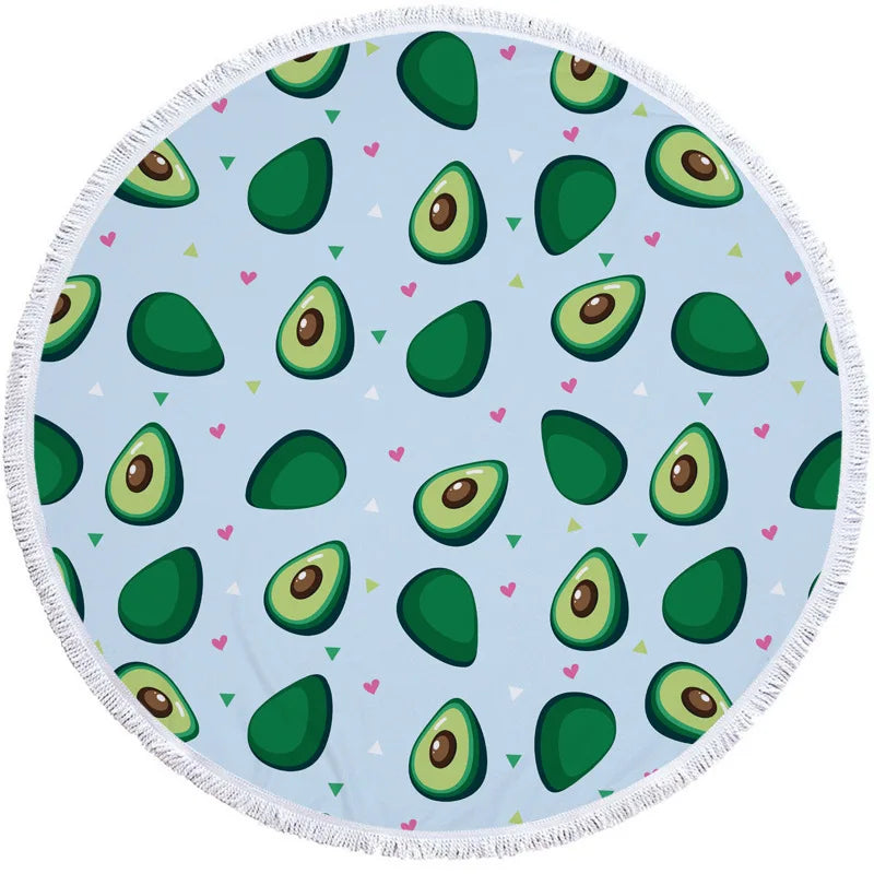 Avocado-Themed 5'/150cm Round Microfiber Towels Blue Pattern 5' Round Avocado Lifestyle Towel