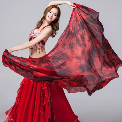 100% Silk Lightweight Silk Belly Dance Performance Veil - Many Colors Red Black Tie Dye Dance Props Raqs Veils