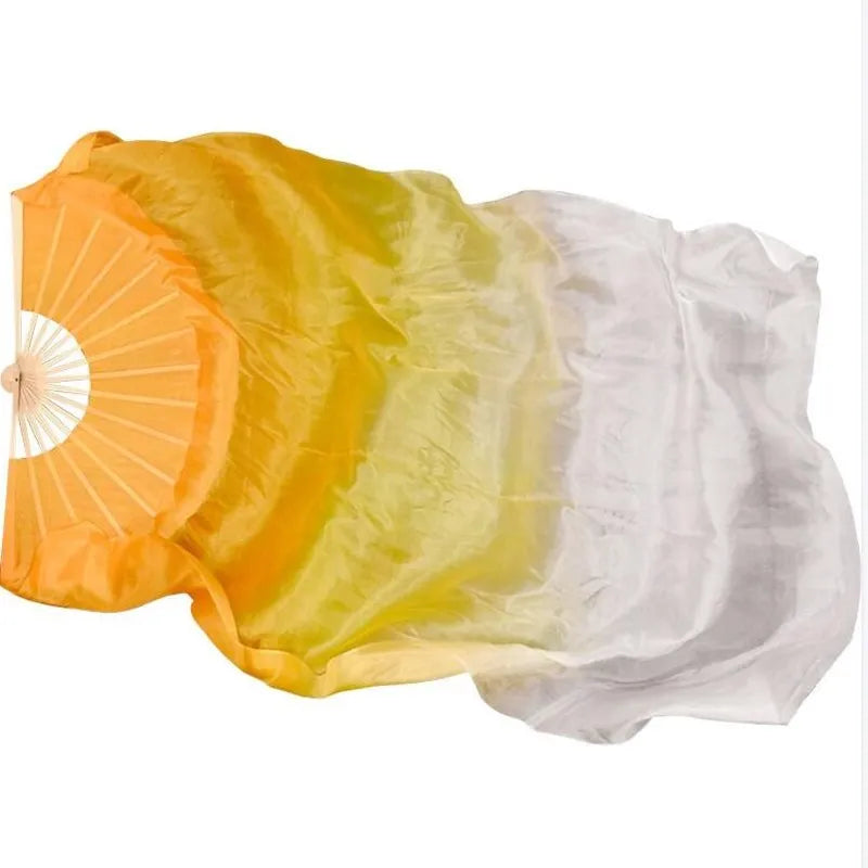 Silk Fan Veils - Soft Colors and Vertical Designs 1.8m Pair (1R, 1L) orange yellow white 180cm Veil - 1 Pair R L Dance Props Fan Veil Raqs