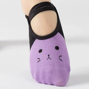 Cute Cartoon Cat Face Grippy Yoga Socks Light purple US sock size 9-11 socks Yoga Socks