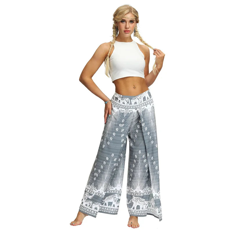 Split Wide Leg Boho Palazzo Pants Gray White Festival Lifestyle New Pants Yoga