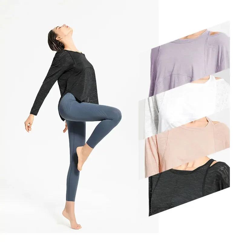 Long Sleeve Burnout Yoga Tee Activewear Shirts Yoga