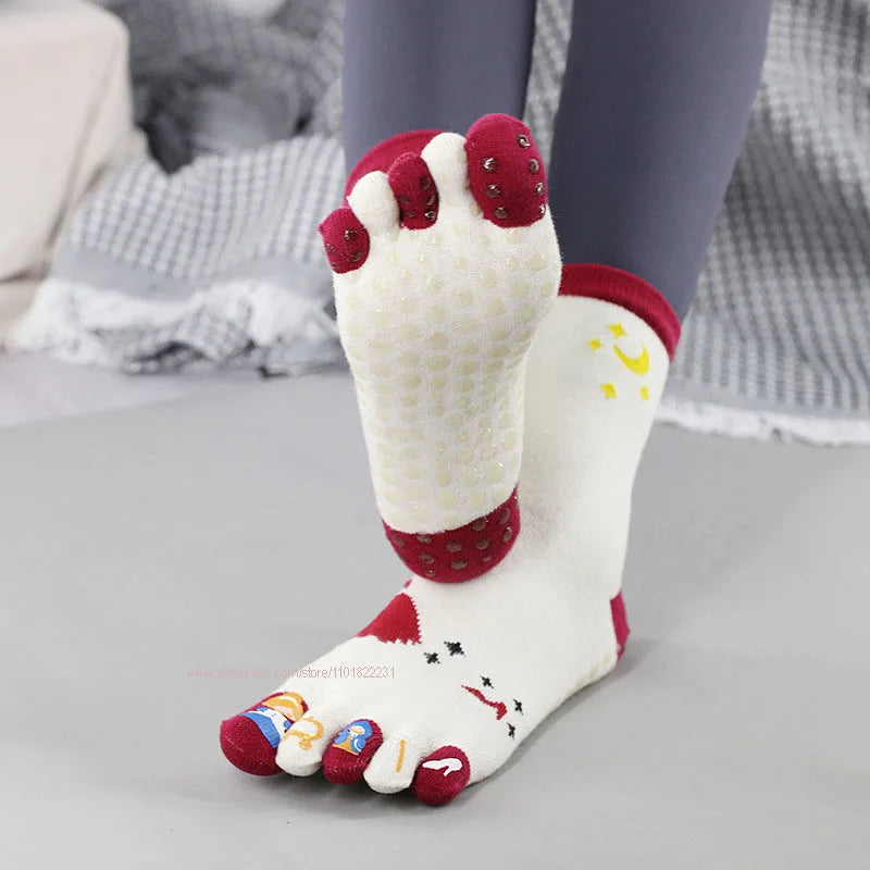 Yoga Toe Socks Cartoon Silicone Grip Crew Socks white US sock sizes 9-11 socks Yoga Yoga Socks