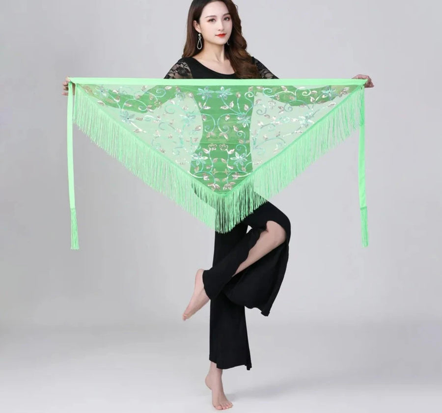 Sheer Triangle Tassel Hip Scarf Light Green 1 One Size Belly Dancing Hip Scarf Raqs