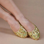 Gold and Silver Sequin Ballet Belly Dance Slippers with Soft Split-Sole Footwear Raqs Shoes